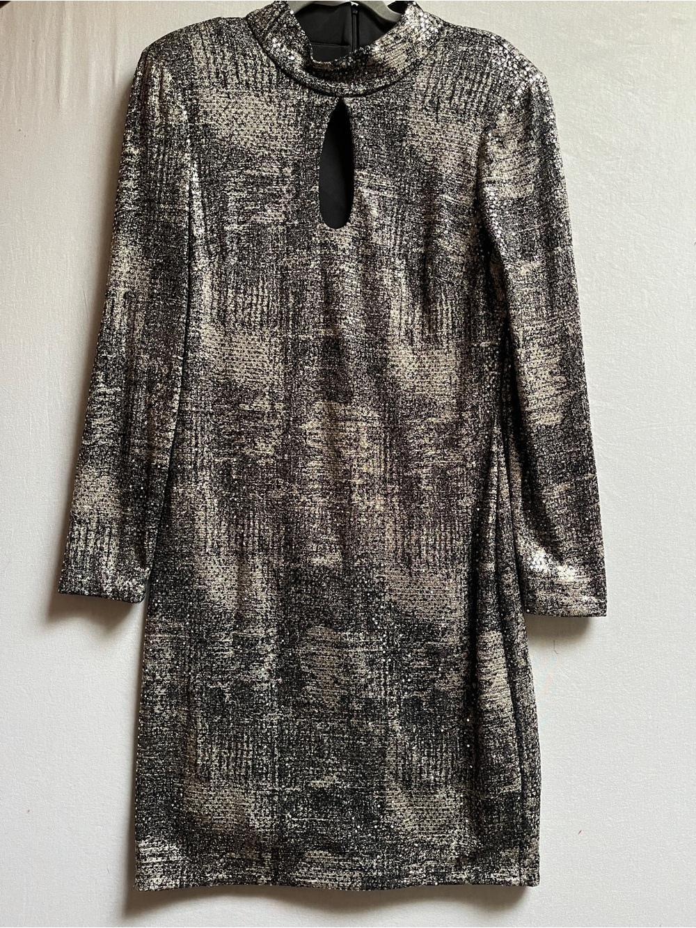 Vince Camuto Black Cream Textured Shimmer Long Sleeve Shift Dress Size 12